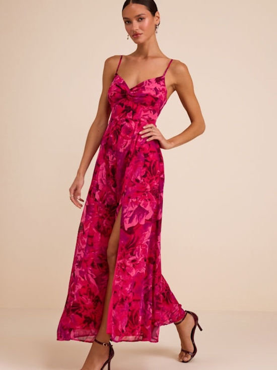 Lulus Dresses & Skirts - Lulus Beautiful Soul Fuchsia Floral Print Twist-front Maxi Dress Pink - Size XL